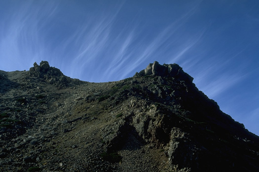 Gozen-po summit under fine autumn sky. at the old crater close by Midori-ga-ike Pond.